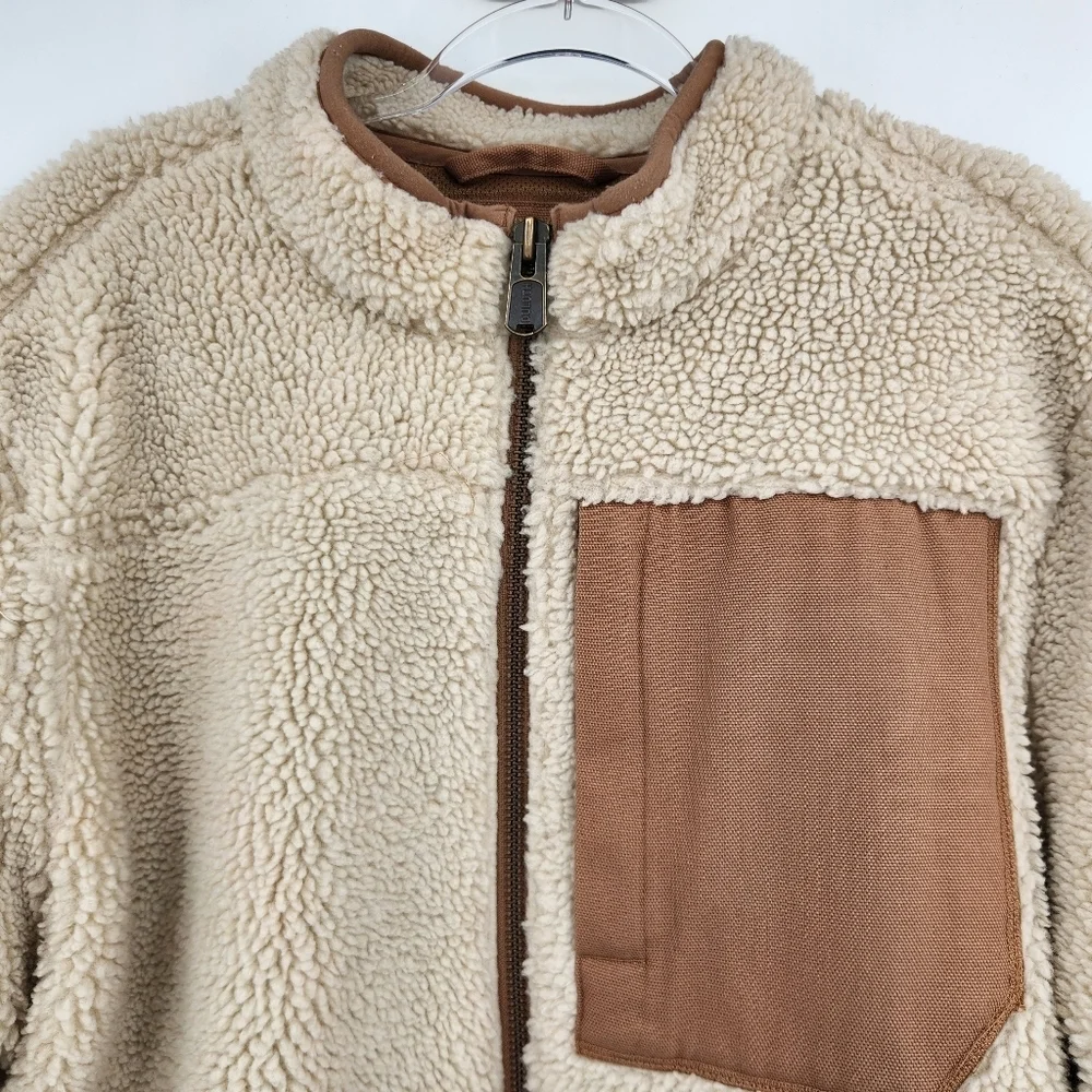 Duluth Trading Co Mens Burly Sherpa Fleece Jacket Size Large Cream Tan - Picture 2 of 8